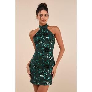 Lulus Substantial Shine Emerald Green Sequin Backless Mini Dress - Size XL